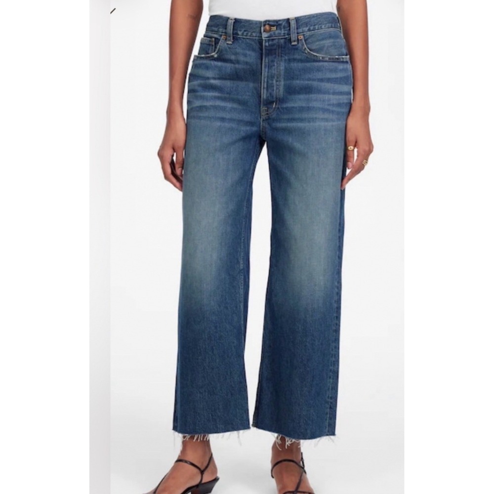 Madewell Womans 33T 16 Tall Low Slung Baggy Crop Jeans Blue Pockets Cotton